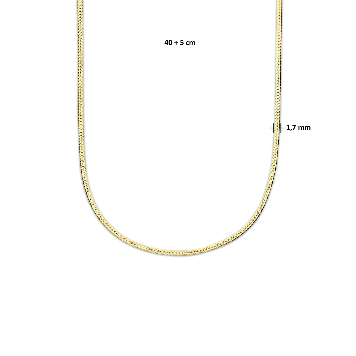 naszyjnik wąż płaski 1,7 mm 40 + 5 cm 3 mikrony srebro pozłacany (żółte)