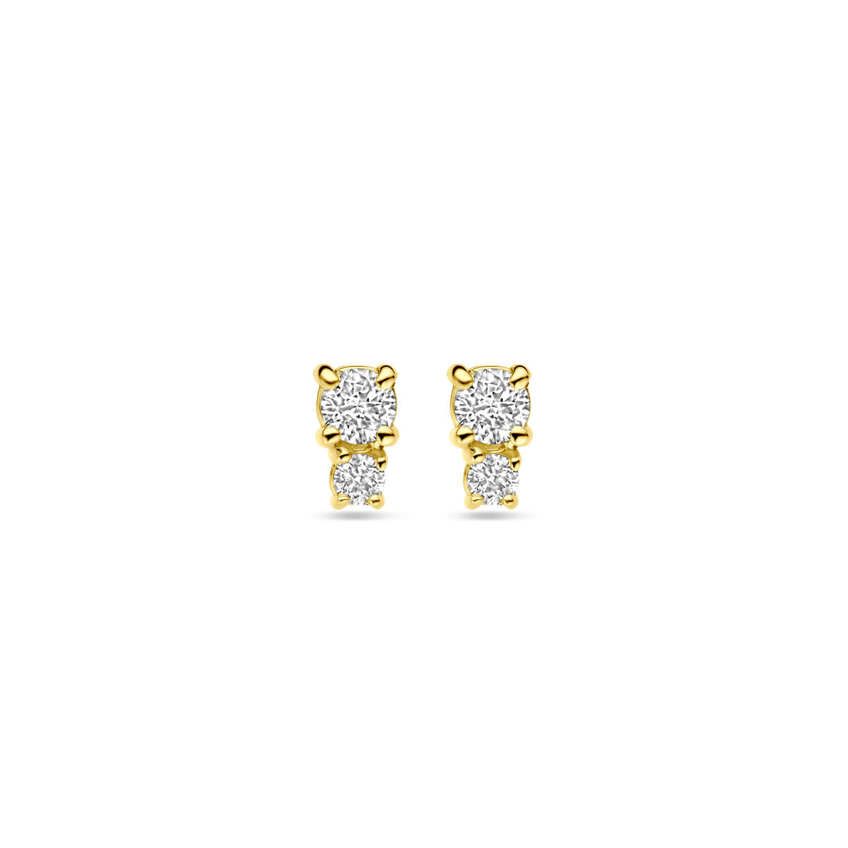 Złote kolczyki z diamentami o łącznej wadze 0,26 ct, z dwoma diamentami 0,13 ct, o średnicy 5,5 mm.