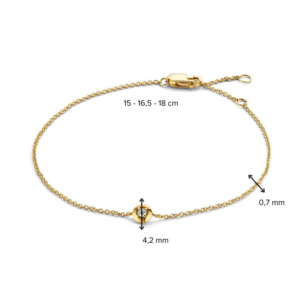 Żółtozłota Bransoletka z Brylantem – 14 Karat Złoto, 0.03 Karata Diament, Elegancka Bransoletka dla Dam