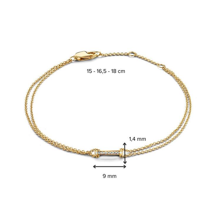Geelgouden Armband met Fonkelende Diamanten – 14 Karaat Goud, 0.06 Karaat Diamant, Elegante Armband voor Dames