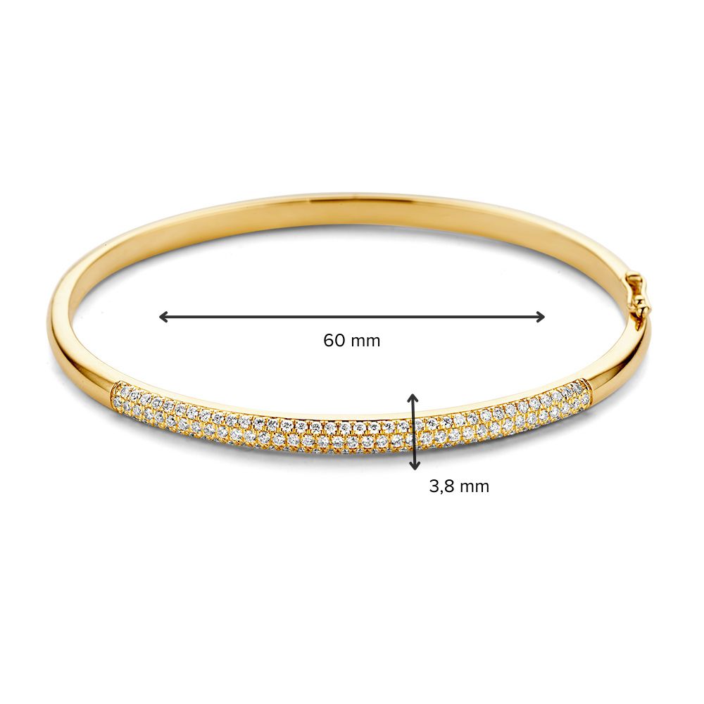 Geelgouden Stijve Armband met Diamant in Pavézetting – 14 Karaat Goud, 1.02 Karaat Diamant, Luxe Armband voor Dames