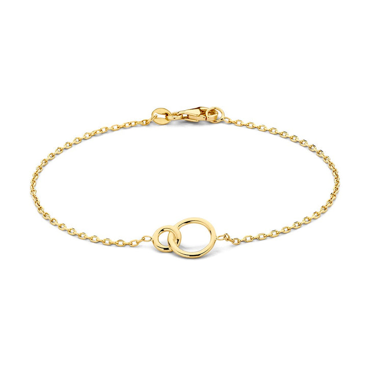 Gouden Armband met Stevige Ankerschakel en Verbonden Cirkels – 14-Karaat Luxe voor Dames