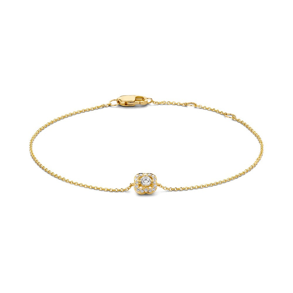 Złota bransoletka z diamentem 0,14 crt, elegancka, o długości 18 cm.