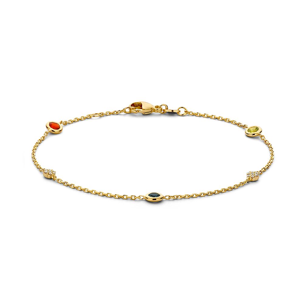 Geelgouden Armband met London Blue Topaas, Peridot, Vuur Opaal en Diamant – 14 Karaat Goud – Van der Kooij