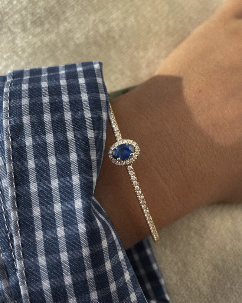 Złota bransoletka z diamentami i szafirem 14 karatów, 0,61 crt diamentów, 0,94 crt szafiru