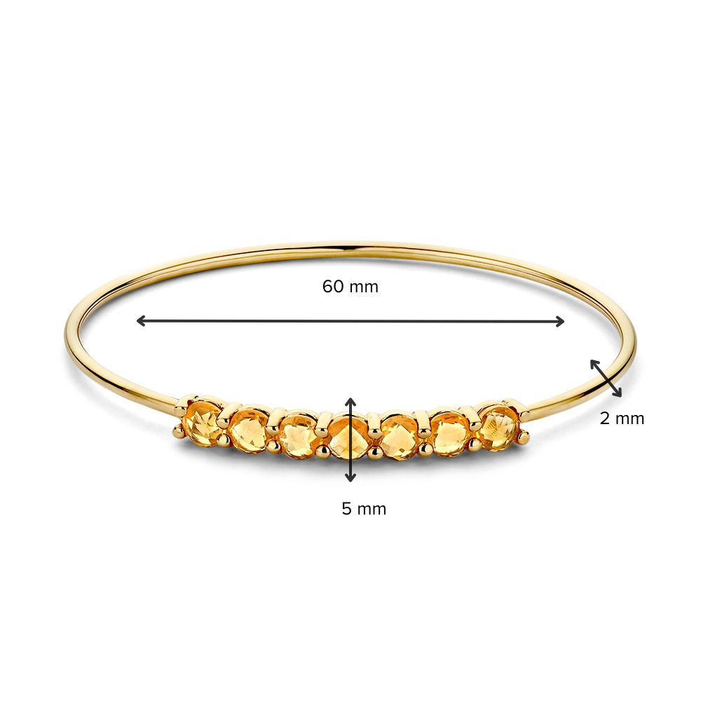 Żółtozłoty bangle z cytrynem 14 karatów, 60x50 mm, ciepły blask