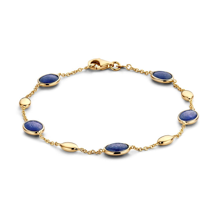 Geelgouden Armband met Cabochon Saffier – 14 Karaat, 19 cm, Diepblauwe Elegantie