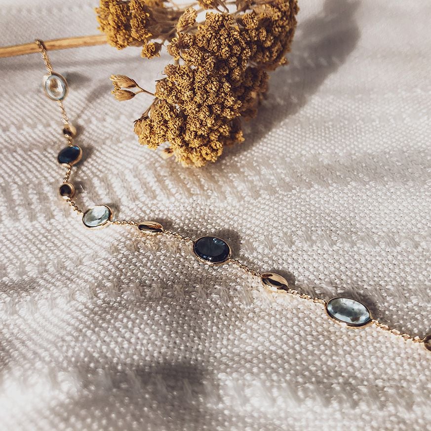 Żółtozłota Bransoletka z Niebieskimi Kamieniami Szlachetnymi Topaz i London Blue Topaz – 14 Karat, 19 cm