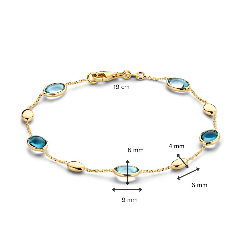 Żółtozłota Bransoletka z Niebieskimi Kamieniami Szlachetnymi Topaz i London Blue Topaz – 14 Karat, 19 cm