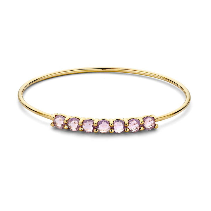 Gouden Bangle met 7 Gefacetteerde Amethisten – 14 Karaat, 60 x 50 mm