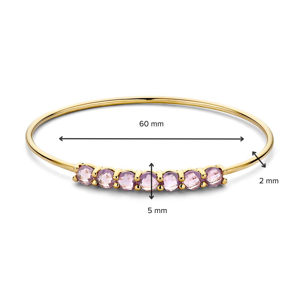 Złoty bangle z 7 fasetowanymi ametystami – 14 karat, 60 x 50 mm