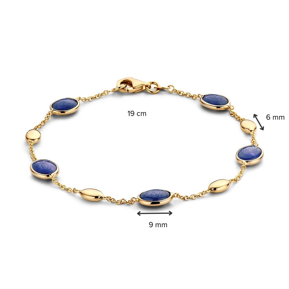 Geelgouden Armband met Cabochon Saffier – 14 Karaat, 19 cm, Diepblauwe Elegantie