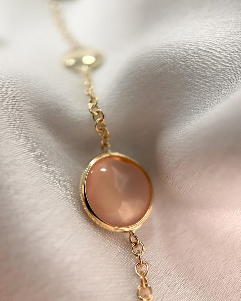 Żółtozłota Bransoletka z Labradoritem i Różowym Kwarcem – 14 Karat, 19 cm