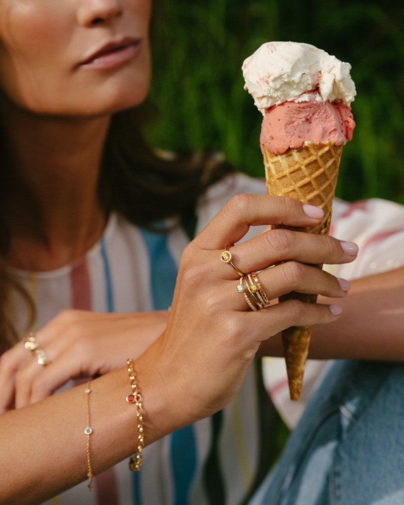 Geelgouden Armband met Edelstenen Bedels – 14-Karaat Goud – Blauwe Topaas, Peridot, Lemon Kwarts & Vuuropaal
