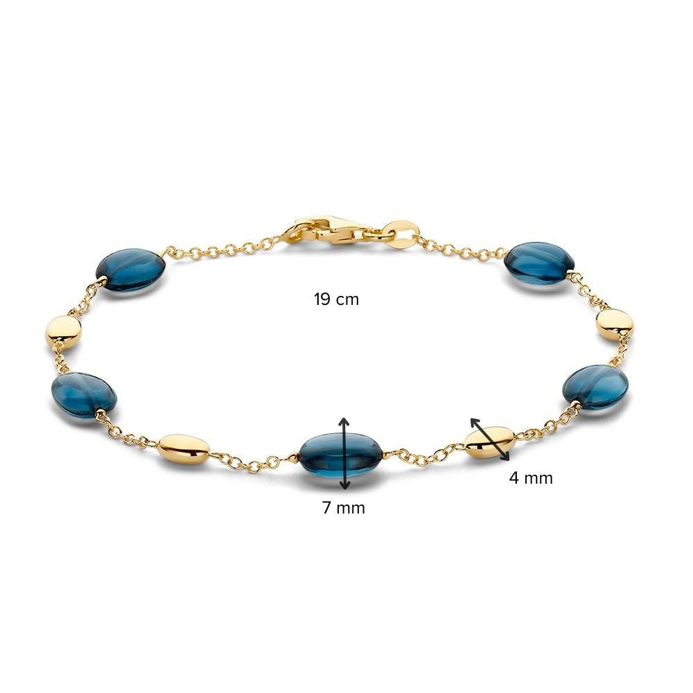 Żółtozłota Bransoletka z Niebieskim Topazem – 14 Karat, 19 cm, 7 mm