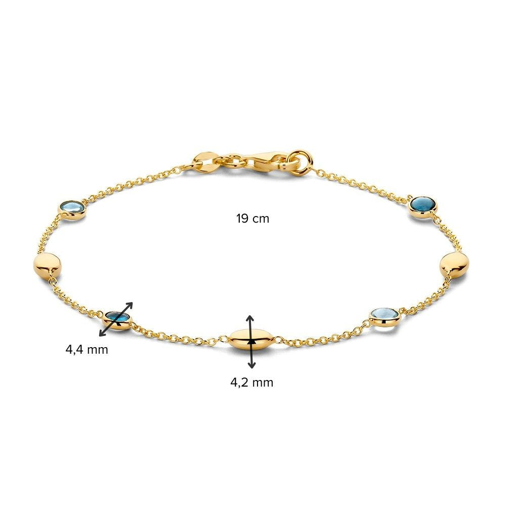 Żółtozłota Bransoletka z Niebieskim Topazem – 14 Karat, 19 cm