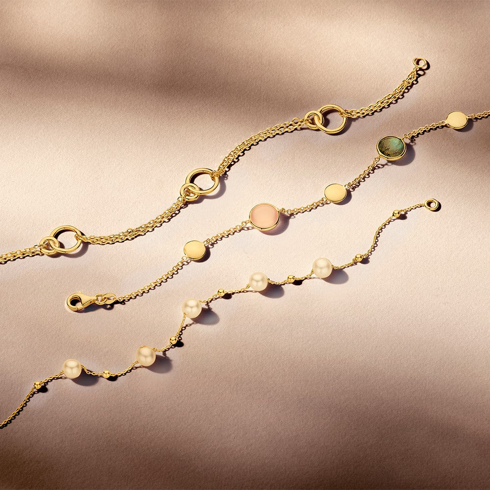 Żółtozłota bransoletka z perłami i złotymi kulkami – 14-karatowa bransoletka damska 19 cm