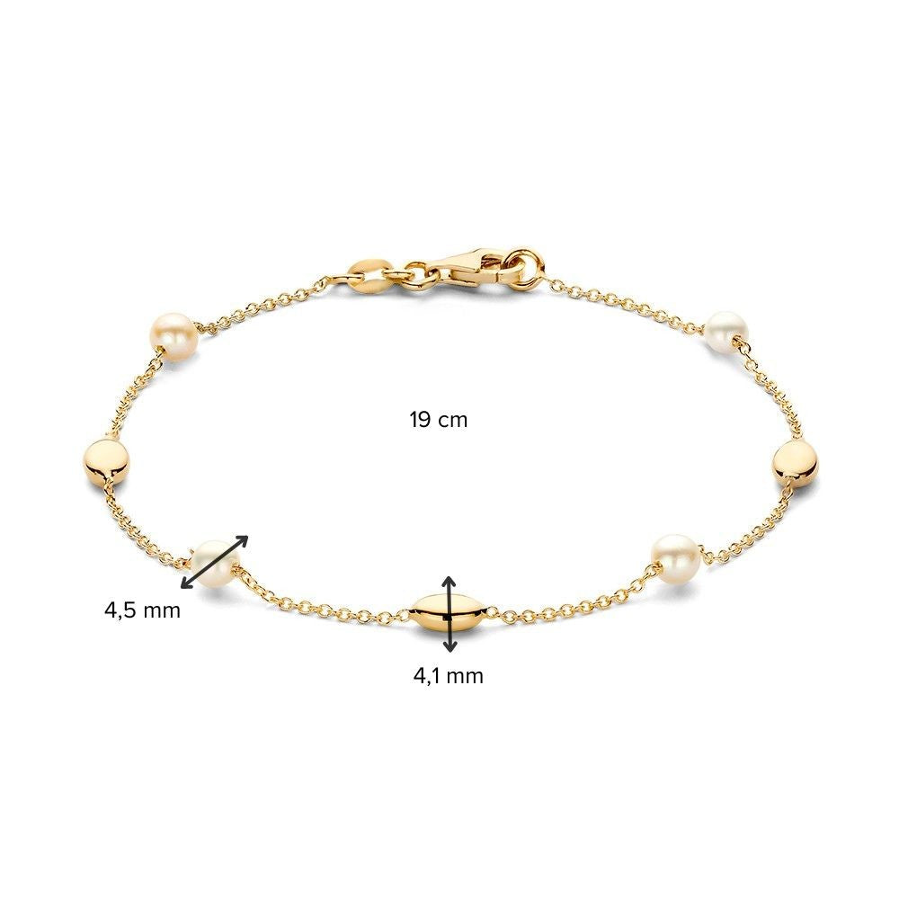Żółtozłota bransoletka z perłą i złotymi elementami – 14-karatowa bransoletka damska 19 cm