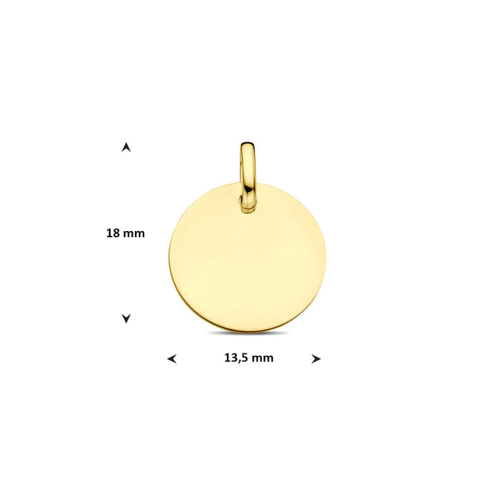 Geelgoudkleurige graveerhanger rond – 9k