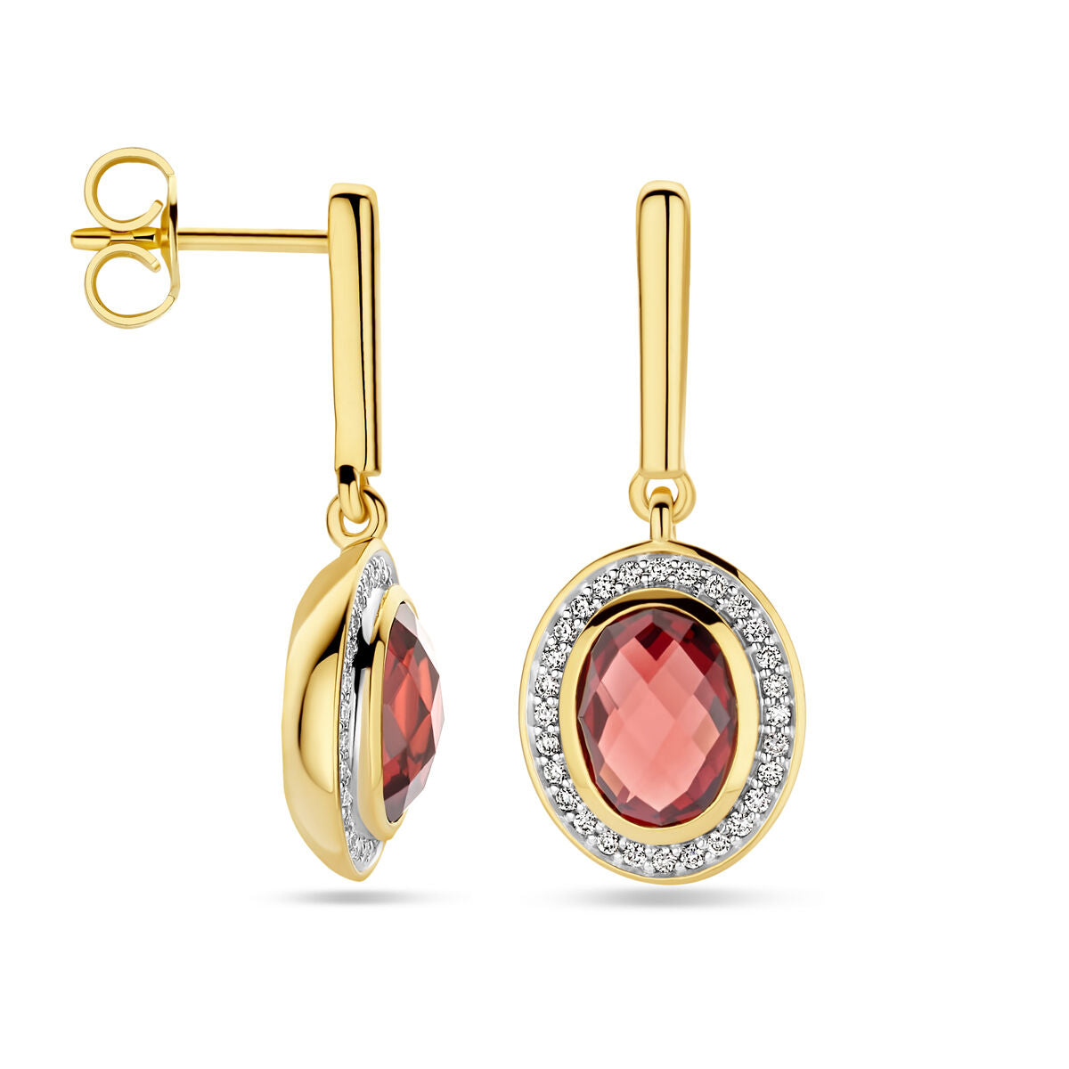 kolczyki z granatem i diamentem 0.18ct (2x 0.09ct) h si 14K żółte złoto