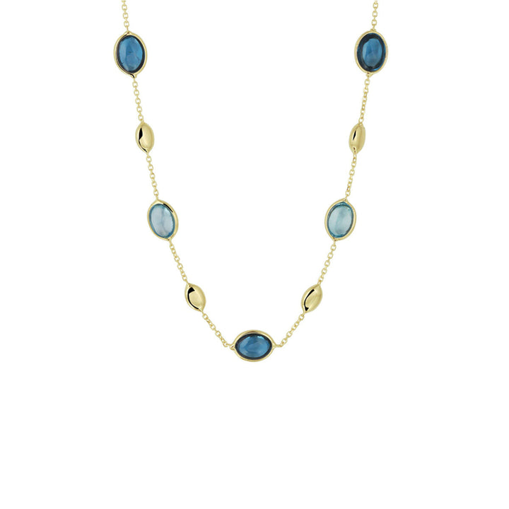 Gouden dames ketting london blue en blauw topaas 14K