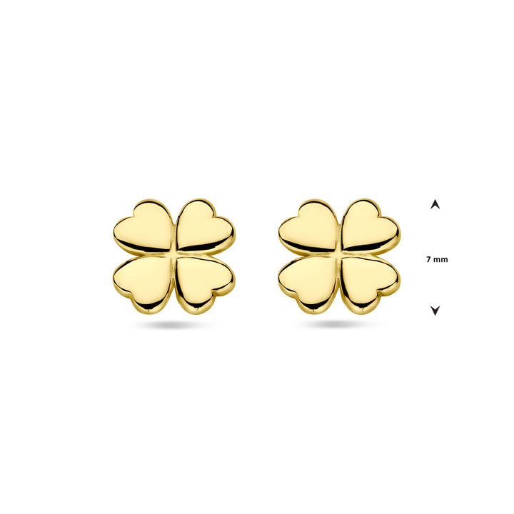 oorknoppen klavertje 7 mm 14K geelgoud