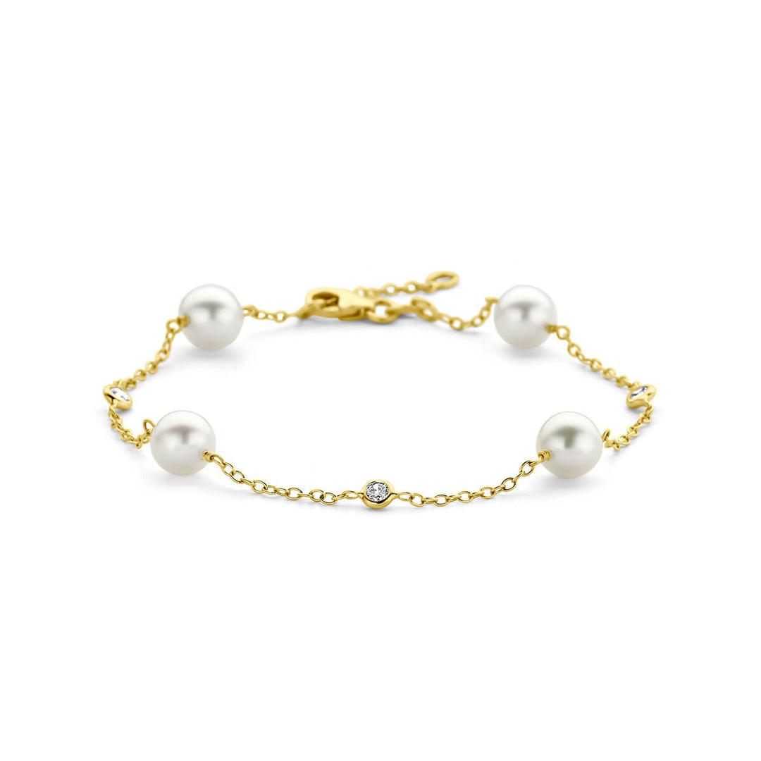 Gouden armband dames parel en zirkonia 14K