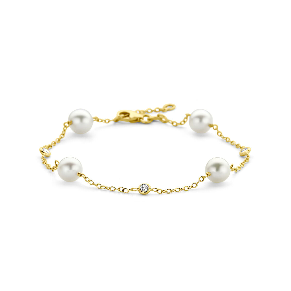 Gouden armband dames parel en zirkonia 14K