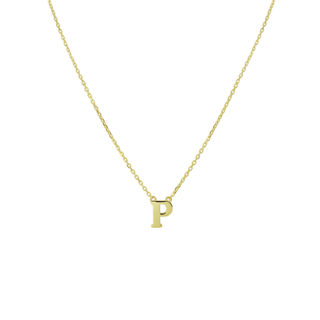 De Gouden dames ketting letter 14K van Van der Kooij Collectie is een verfijnd 14k geelgouden collier met een kleine, gepersonaliseerde P-hanger, ideaal als sieradencadeau voor dames.