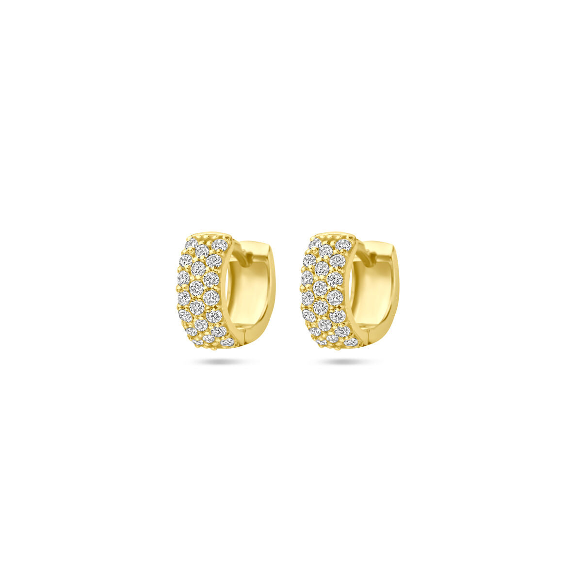 Złote kolczyki koła z diamentami o łącznej wadze 0,40 ct, o średnicy 10 mm.