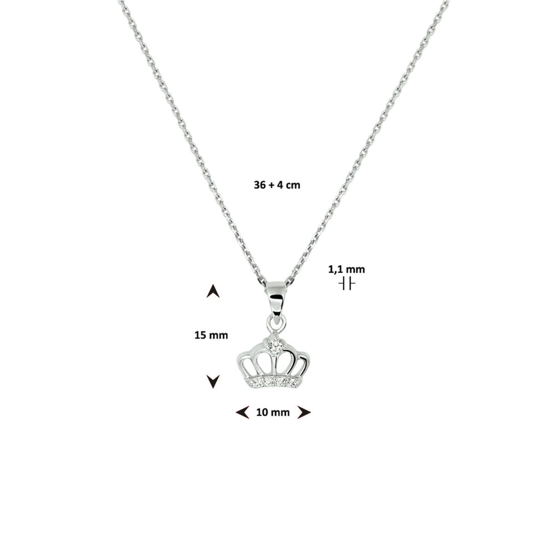 collier kroon zirkonia 36 + 4 cm zilver gerhodineerd