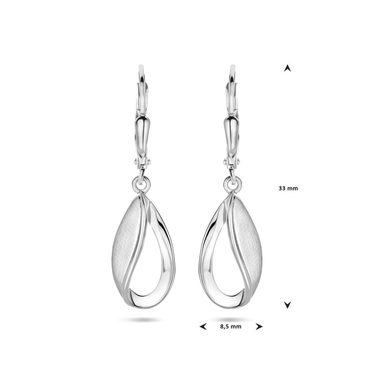 kolczyki kropla brisur hak poli/mat 33 mm srebro rodowane