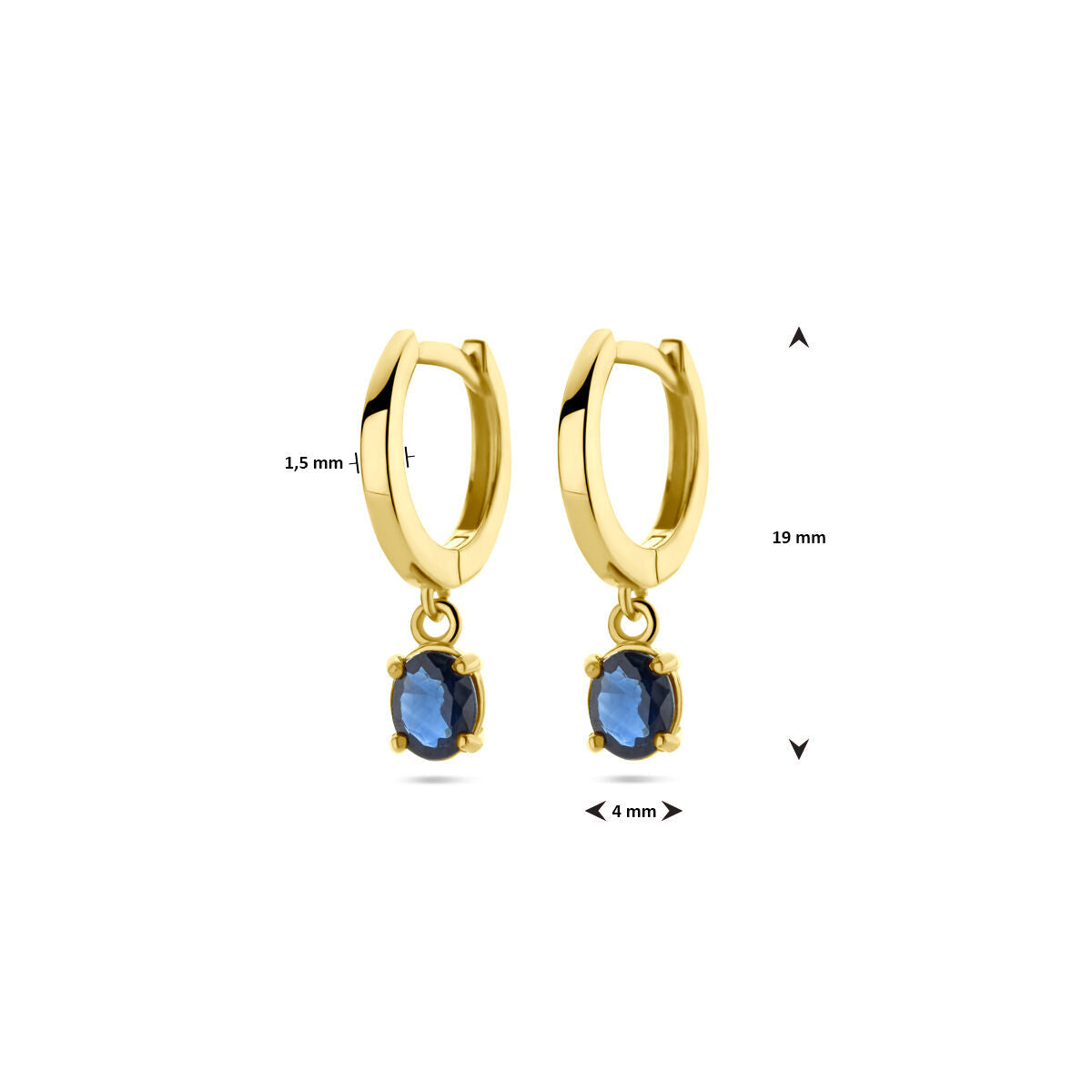 klapkolczyki szafirowe 19 mm 14K żółte złoto