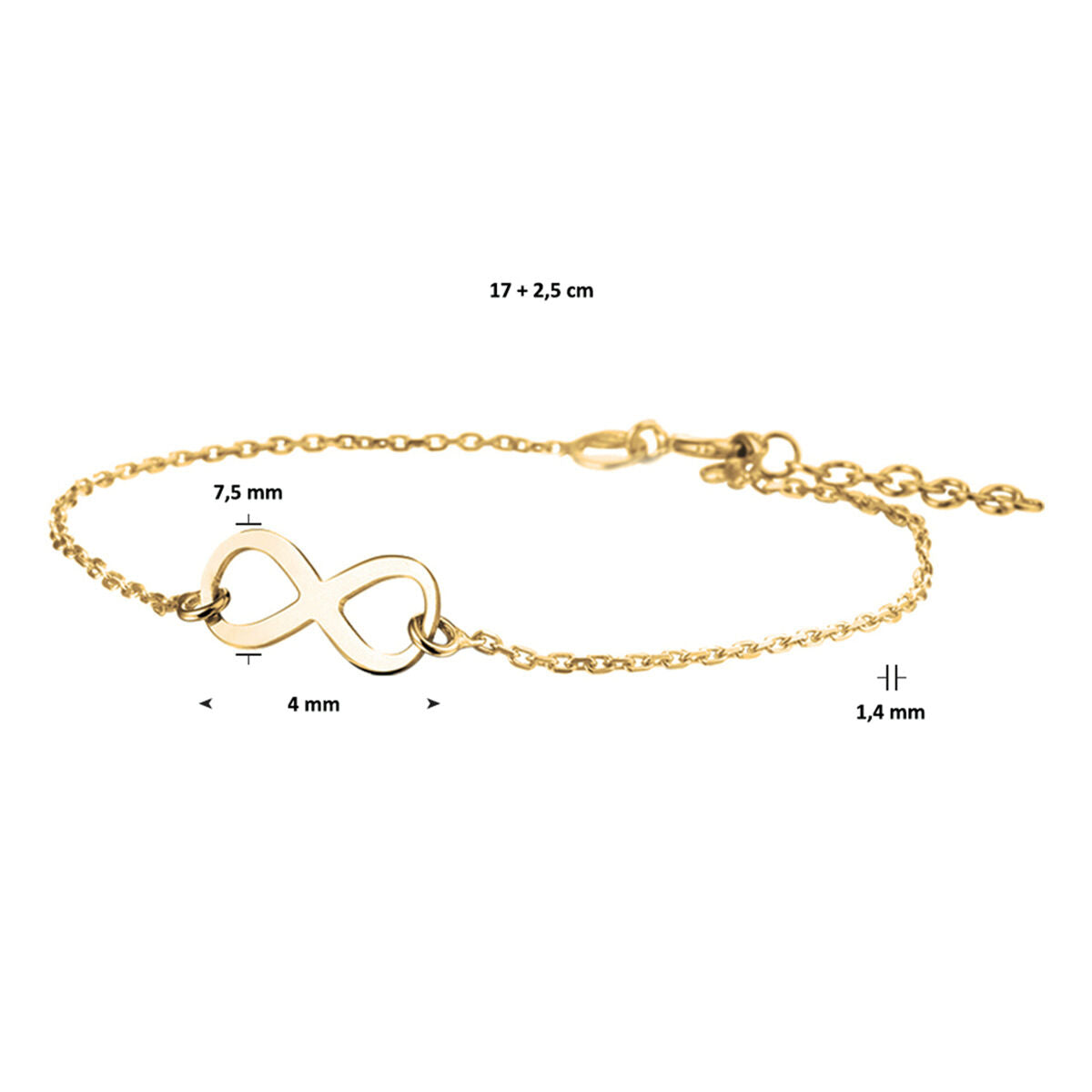 bransoletka infinity 17 + 2,5 cm 3 mikron srebro pozłacany (żółte)