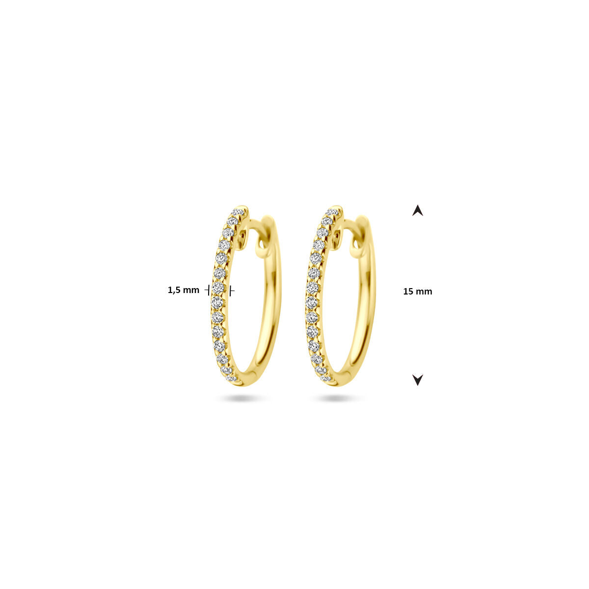 kolczyki koła diament h si 1,5 mm rurka 14K żółte złoto