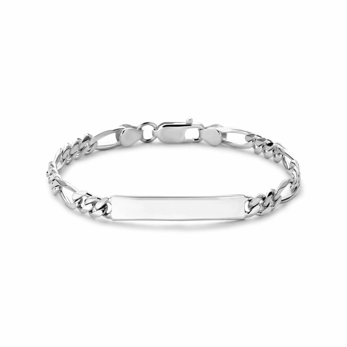 srebrna bransoletka figaro z gładką płytką o szerokości 6,0 mm