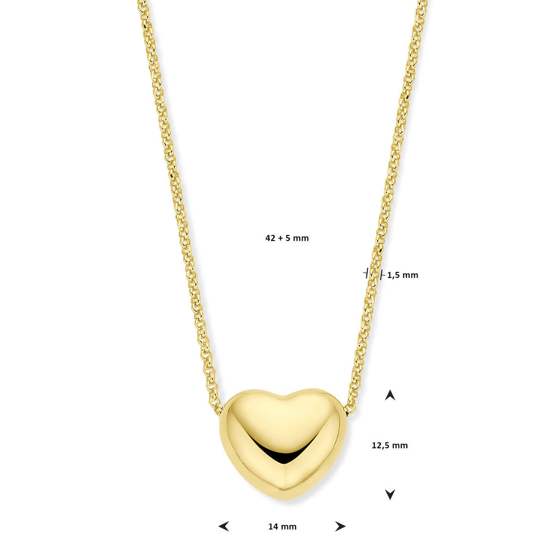 collier hart 1,5 mm 42 + 5 cm 3 micron zilver verguld (geel)