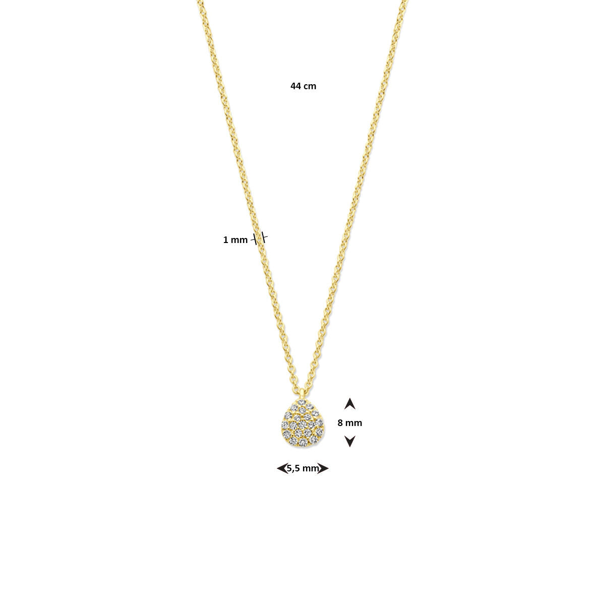 naszyjnik kropla diament 0.10ct h si 44 cm 14K żółte złoto