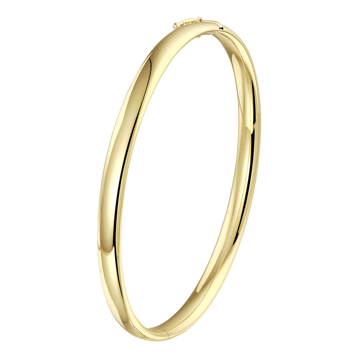 bangle w owalnej formie z zawiasem, szerokość 5,0 mm, wykonana z 14K żółtego złota