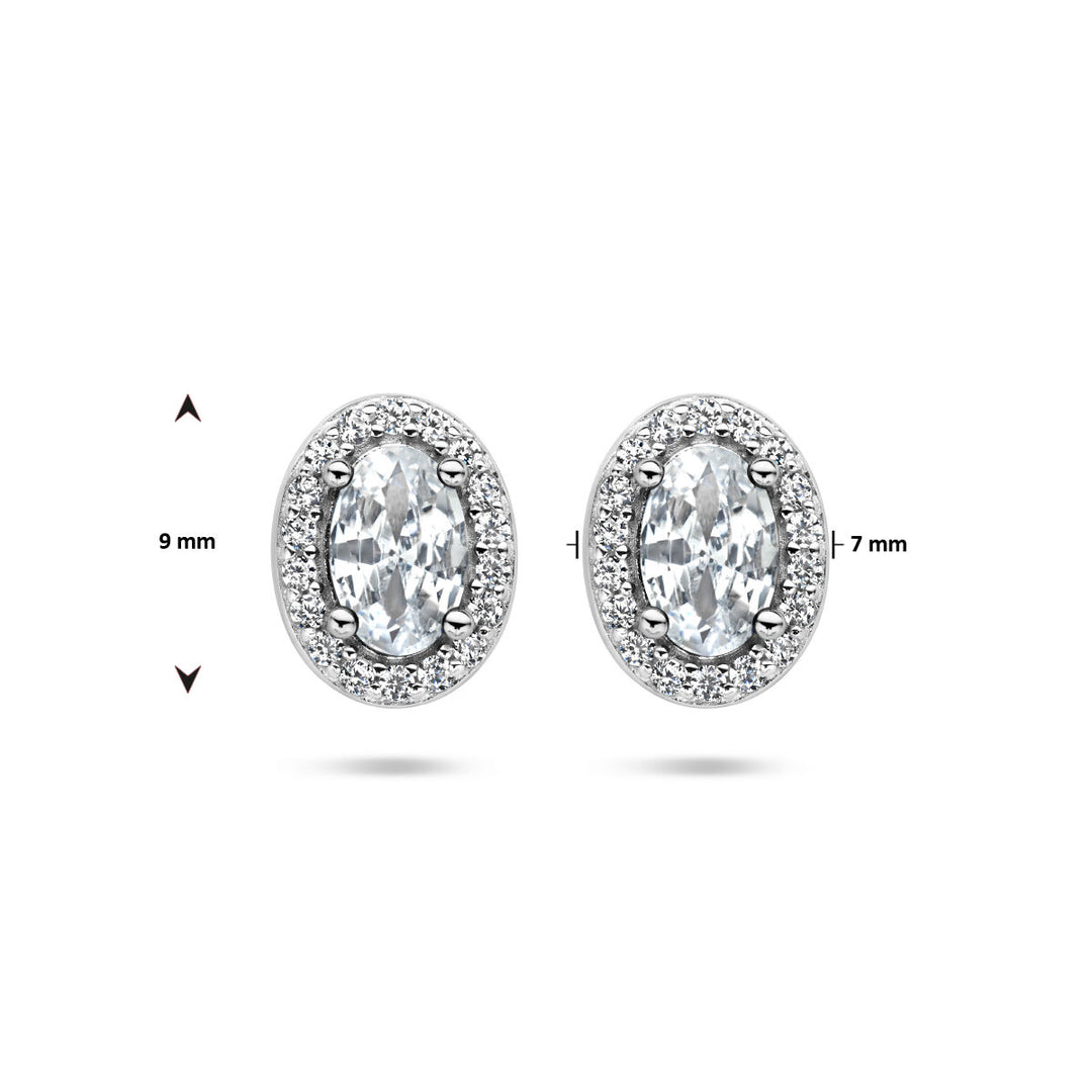 oorknoppen zirkonia halo zilver gerhodineerd