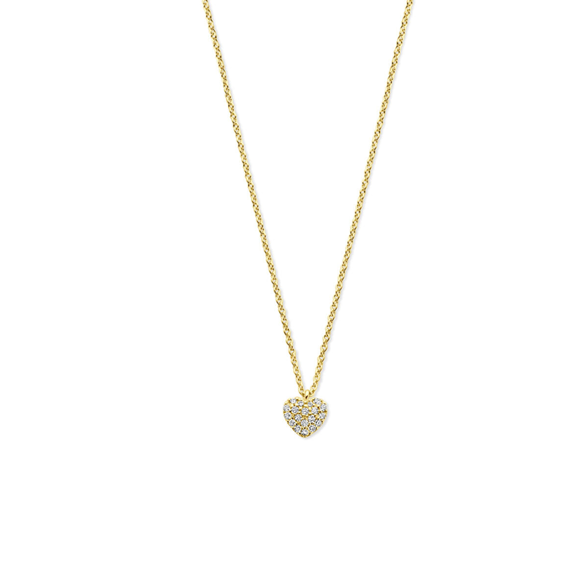 Naszyjnik z serduszkiem, ozdobiony diamentami 0,09 ct, wykonany z 14K żółtego złota, długość 44 cm.