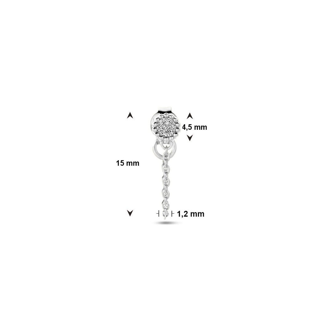 oorknop per stuk zirkonia zilver gerhodineerd