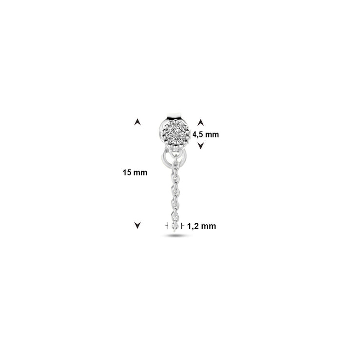 oorknop per stuk zirkonia zilver gerhodineerd