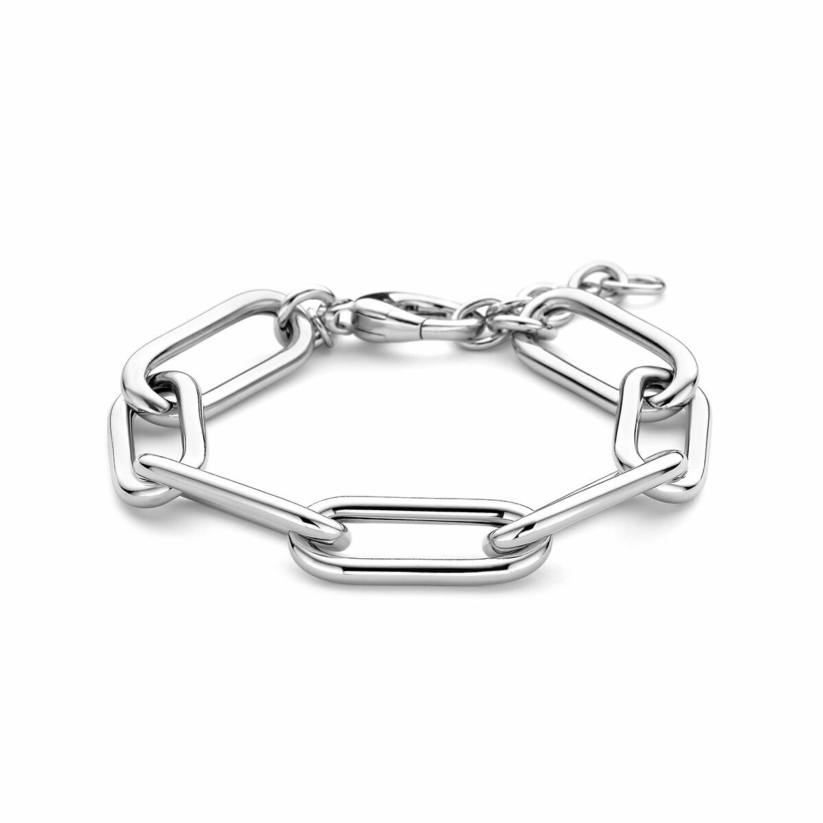 Bransoletka w stylu paperclip, srebrna, z okrągłymi ogniwami o średnicy 11,5 mm, długość 19 + 3 cm.