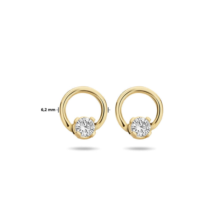 oorknoppen rondje zirkonia 14K geelgoud