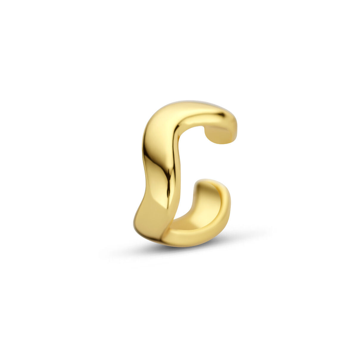Złoty ear cuff o gładkiej, falistej formie bez kolczyka.