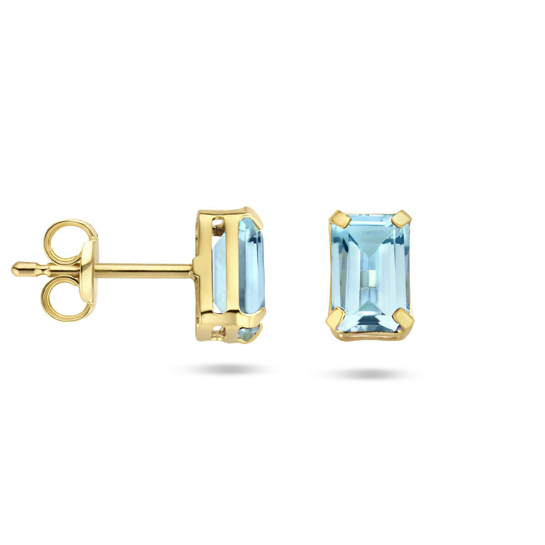 oorknoppen blauw topaas 14K geelgoud