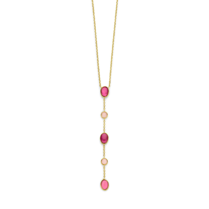 Gouden dames ketting roze opaal en robijn 14K