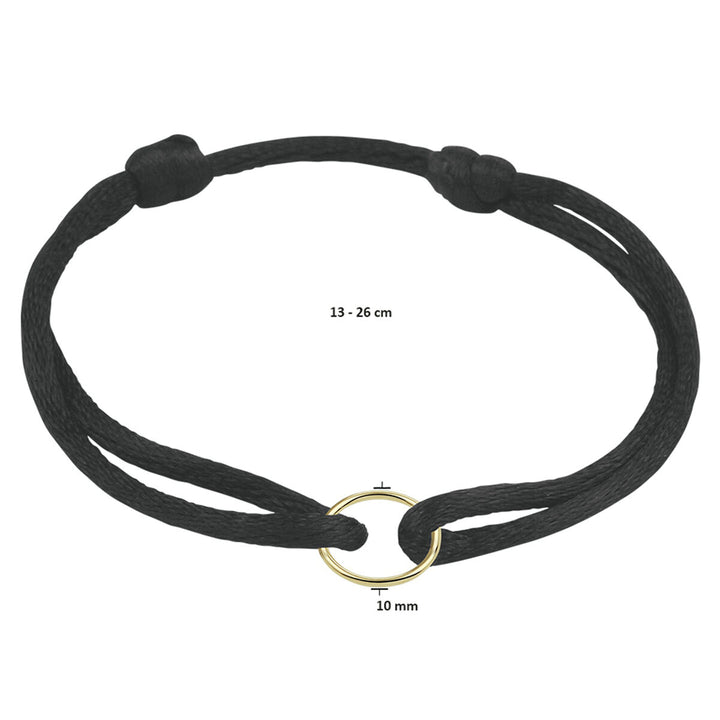 armband satijn rondje 14K goud met rubber/nylon/leer