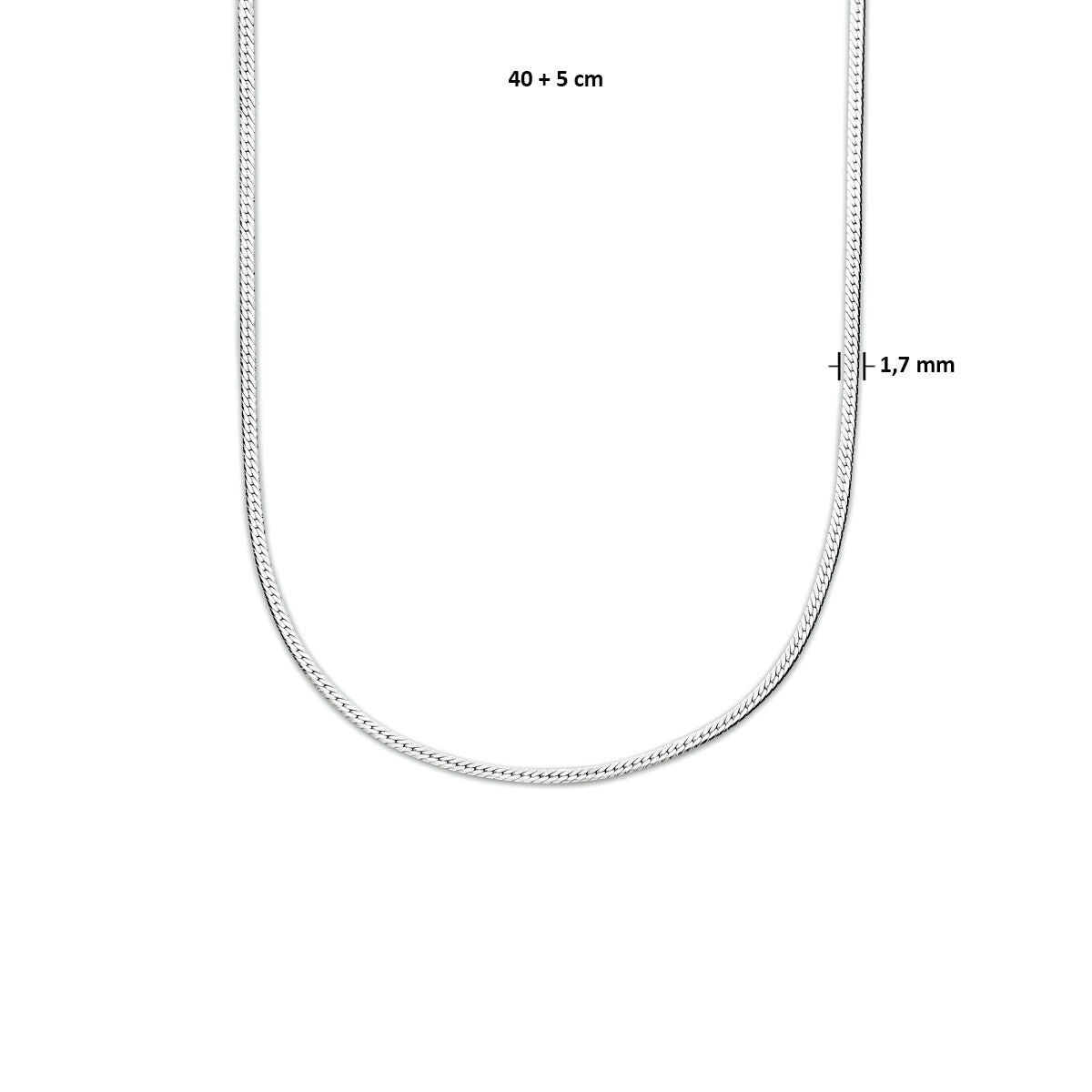 naszyjnik wąż płaski 1,7 mm 40 + 5 cm srebro rodowane